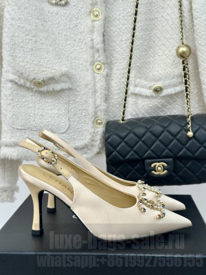 Chanel Satin Slingback Heel 7cm Pumps Beige