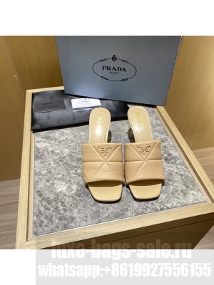 Prada Quilted leather 65 mm varnished heel slides sandals Mule 2022 Collection,Beige