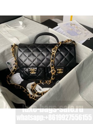 CHANEL 24A SMALL FLAP BAG WITH TOP HANDLE AS4993 black