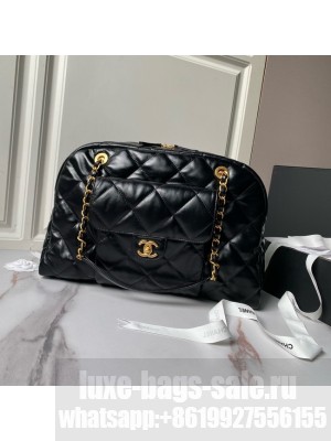 Chanel Shiny Lambskin & Gold-Tone Metal AS4812 Black
