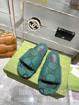 Gucci Unisex GG Canvas Slippers Green 2022 Collection