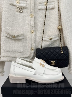 Chanel CC Calfskin Loafers White