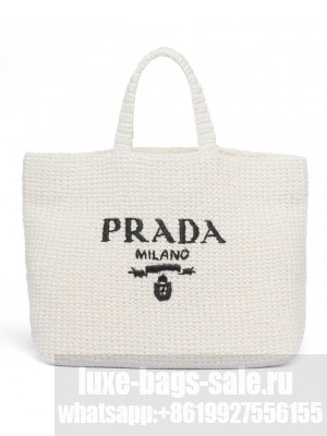 Prada Crochet Tote Bag 1BG392 Cream