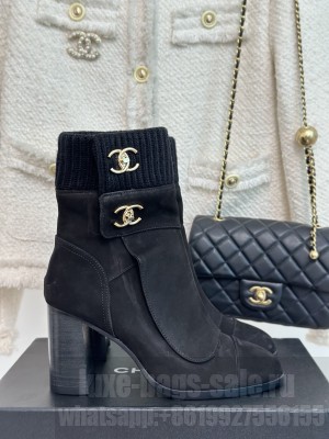Chanel 8cm suede & Knitted Ankle Boot Black