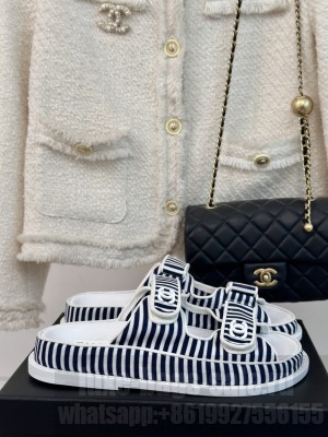 Chanel Stripes Beach Flat Sandals 2024 07