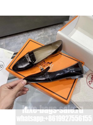 Hermes Bilbao ballet Patent Leather Black flat Loafer 2021 Collection