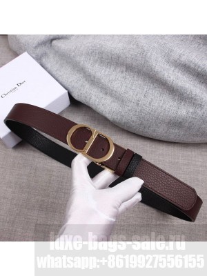 Dior Grained Calfskin Belt 35mm with CD Buckle Burgundy 2019 Collection