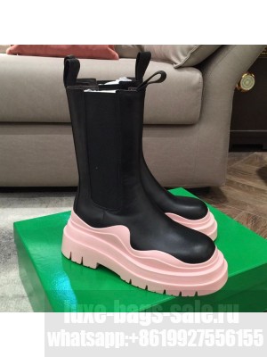 Bottega Veneta Tire Calfskin Mid-Calf Chelsea Boots Black/Pink  2021 Collection