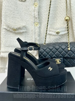 Chanel 12cm Wool Platform G45740 Sandals Black 2024 