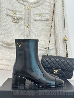 Chanel Calfskin 3.5cm Heel Zipper Boots 2023 Black