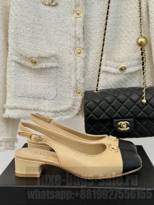 Chanel Calfskin Slingback 4cm Pumps Beige 2024 