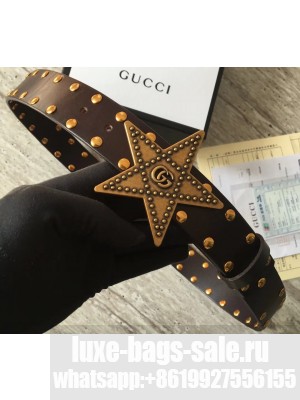 Gucci Studded Leather Belt Coffee With Star Buckle
