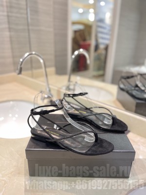 Saint Laurent Crystal Flat Thong Sandals 03