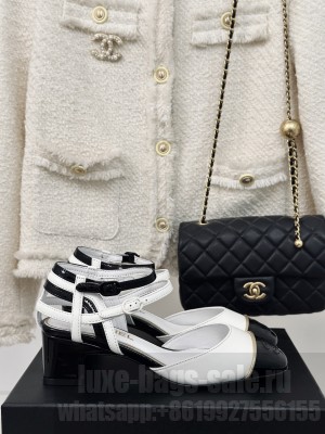 Chanel calfskin 4.5cm Chunky Heel sandals White