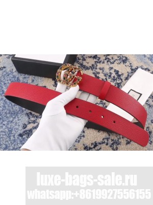 Gucci Calf Leather Belt with Double G Buckle 35mm Width Red