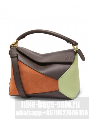 Loewe Small Puzzle Bag In Classic Calfskin And Suede Coffee