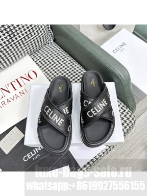 CELINE BLOCK SLIDE IN MESH & TEXTILE WITH CELINE JACQUARD BLACK 02