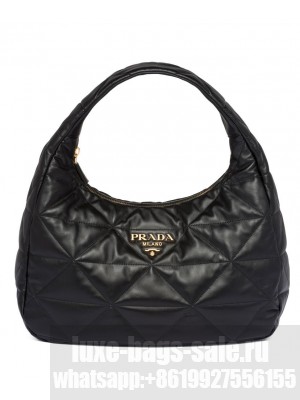 Prada Large, Topstitched Nappa-leather Bag 1BC183 Black