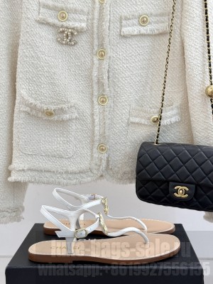 Chanel Lambskin CC Thong Sandals White 2025 