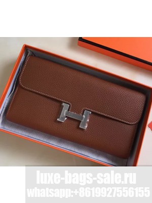 Hermes Epsom Calfskin Constance Long Wallet Clutch Bag Brown