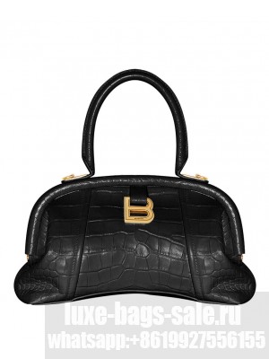 Balenciaga Editor Small Bag Crocodile Embossed Black