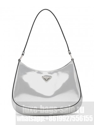 Prada Cleo Brushed Leather Shoulder Bag 1BC499 Silver