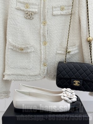 Chanel Lambskin Ballet Flats with Camellia Bloom Charm White 2025