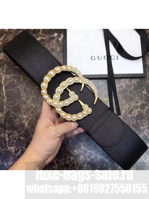 Gucci 7cm Wide Leather Belt With Pearl Double G