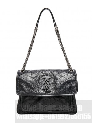 Saint Laurent Niki Medium Shiny Waxy Quilted Shoulder Bag 498894 Black