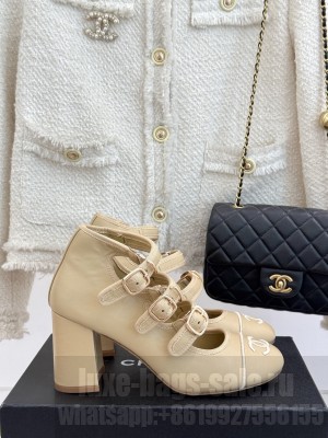 Chanel HEEL 70MM Beige Calfskin Mary Janes G46477 2025