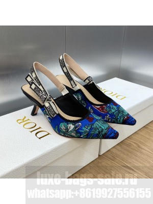 Dior J'Adior Slingback Pumps 6.5cm in Purple Multicolor Embroidered Cotton with Toile de Jouy Voyage Motif 2023