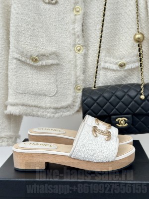 Chanel Calfskin Heel Slides Sandal 4cm with Camellia Bloom 011