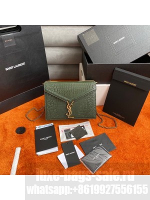SAINT LAURENT CASSANDRA MEDIUM CHAIN BAG IN CROCODILE EMBOSSED SHINY LEATHER 532750 green