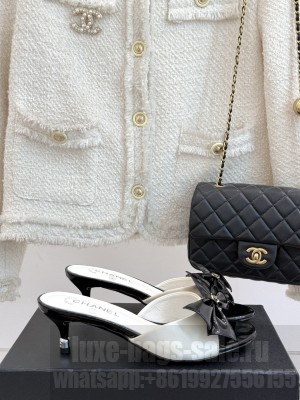 Chanel Patent Leather Bow 5cm Slide Mule White 2025 