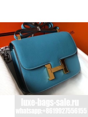 Hermes Constance Mini/MM Bag in Epsom Leather Denim Blue with Gold Hardware
