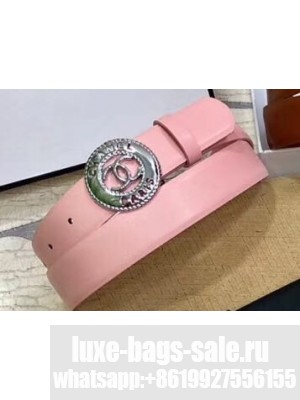 Chanel Width 3cm CC Logo Round Buckle Leather Belt Pink