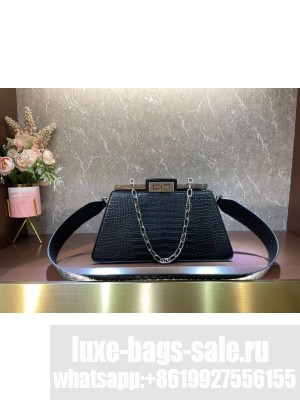 Fendi Peekaboo Cut Medium Alligator pattern bag 8BN340 BLACK
