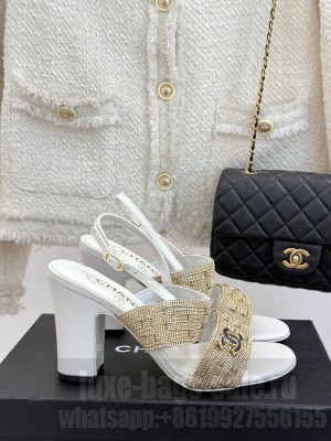 Chanel Leather & metal Chain CC Logo 9cm Sandals White 2025