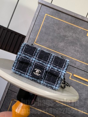 Chanel MINI CLASSIC HANDBAG AS1116 Black& Light Blue & Gray