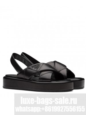 Prada Women's Quilted Nappa Leather Flatform Sandals Black