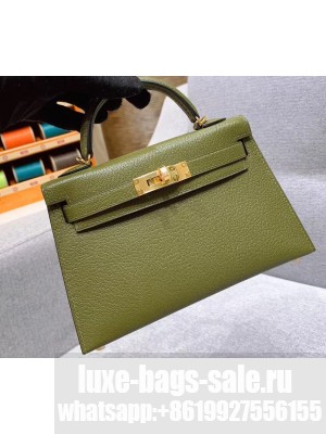 Hermes Mini Kelly II Bag in Original Chevre Leather Olive Green