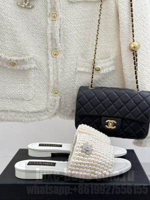 Chanel Slide CC With Pearls Mule White