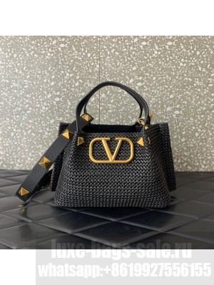 VALENTINO Small RAFFIA MACRAME Shoulder Bag 0330S black