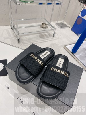 Chanel checked wool fabric Mules 2022 Collection,black