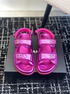 Chanel Grained Calfskin Velcro Dad Sandals Pink 2025