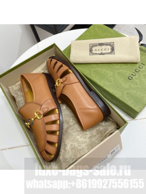 GUCCI Calfskin Cut out Loafers Brown 2021 Collection