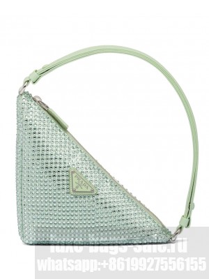 Prada Crystal-studded Satin Pouch 1NQ044 Green