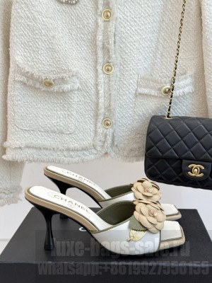 Chanel Camellia 8cm Heel Slides Mule White 2025 