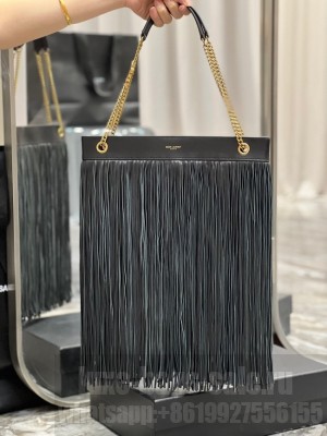 SAINT LAURENT MEDIUM CHAIN BAG WITH FRINGES 633752 BLACK