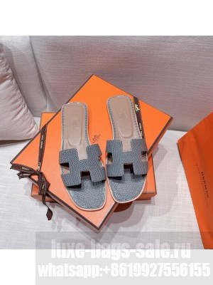 Hermes Oran Flat slippers with Lizard pattern Gray 069 2021 Collection